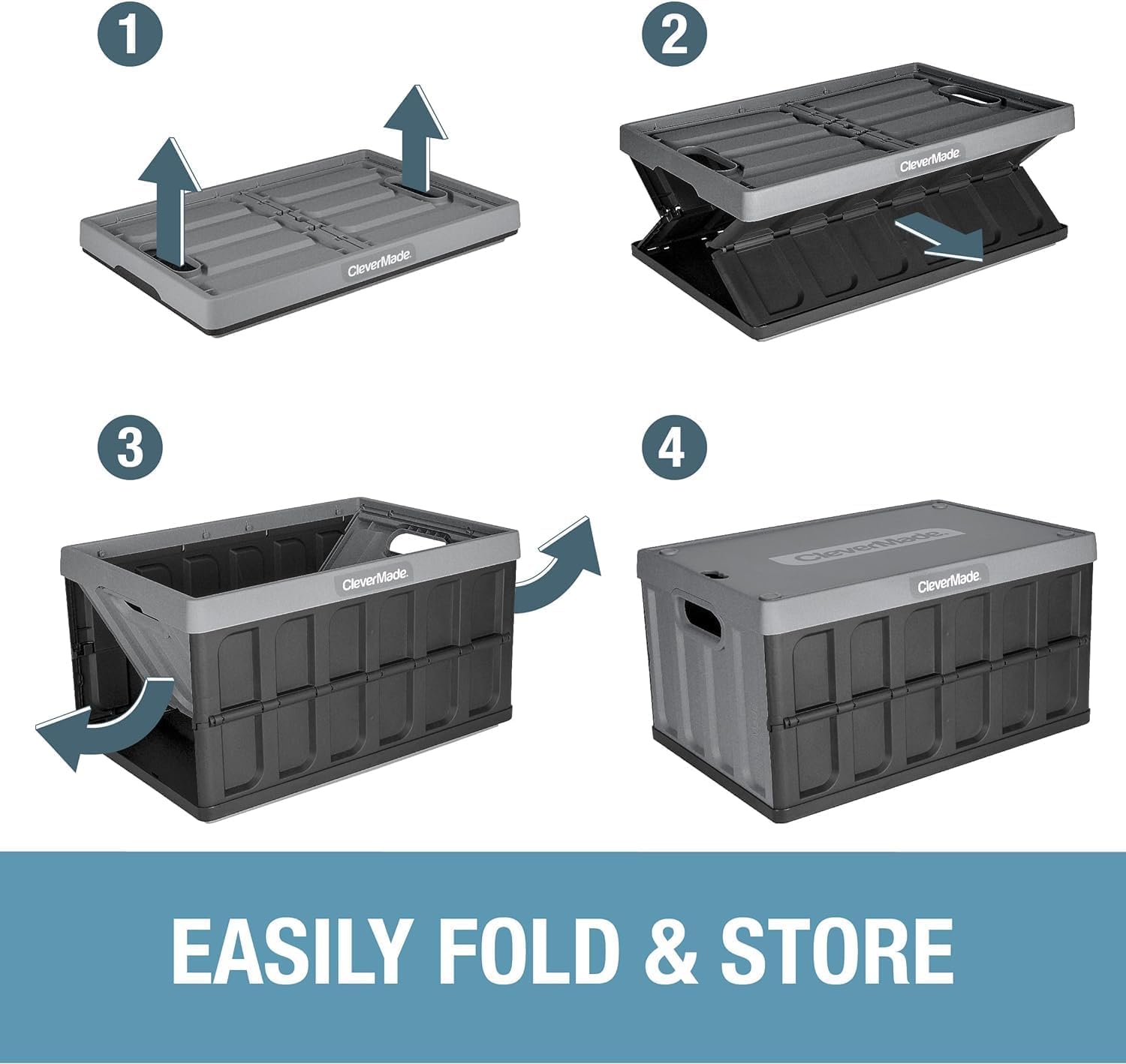CleverMade Collapsible Storage Bin (With Lid) - 62L - Ocean (3PK)