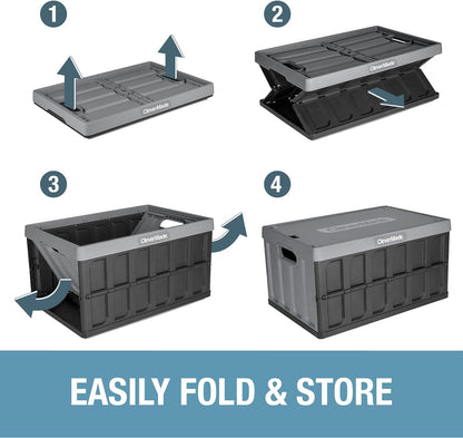 CleverMade Collapsible Storage Bin (With Lid) - 62L - Stone (3PK)