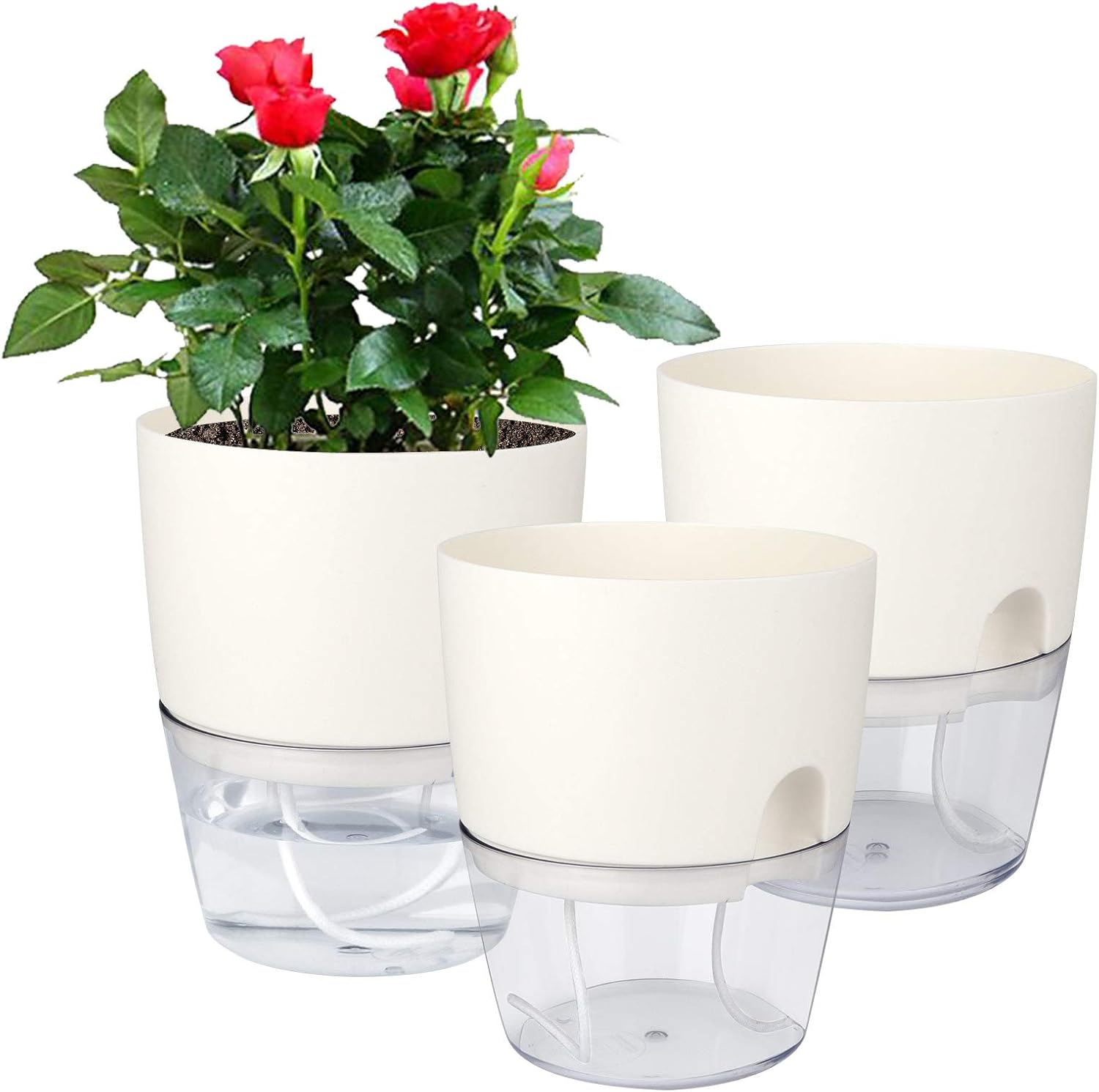 Vanavazon 6 Inch Self Watering Planter Pots for Indoor Plants, 3 Pack African Violet Pots with Wick