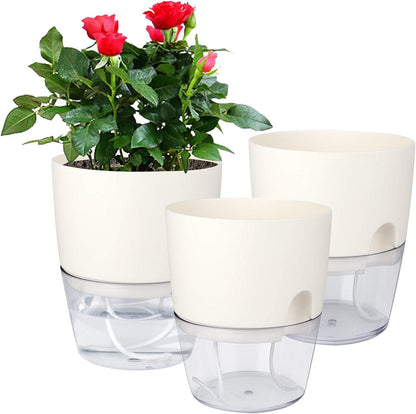 Vanavazon 6 Inch Self Watering Planter Pots for Indoor Plants, 3 Pack African Violet Pots with Wick