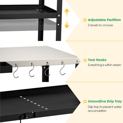 Outdoor Grill Cart Table,Indoor and Outdoor Pizza Oven Table,with 4 Movable Total Lock Casters