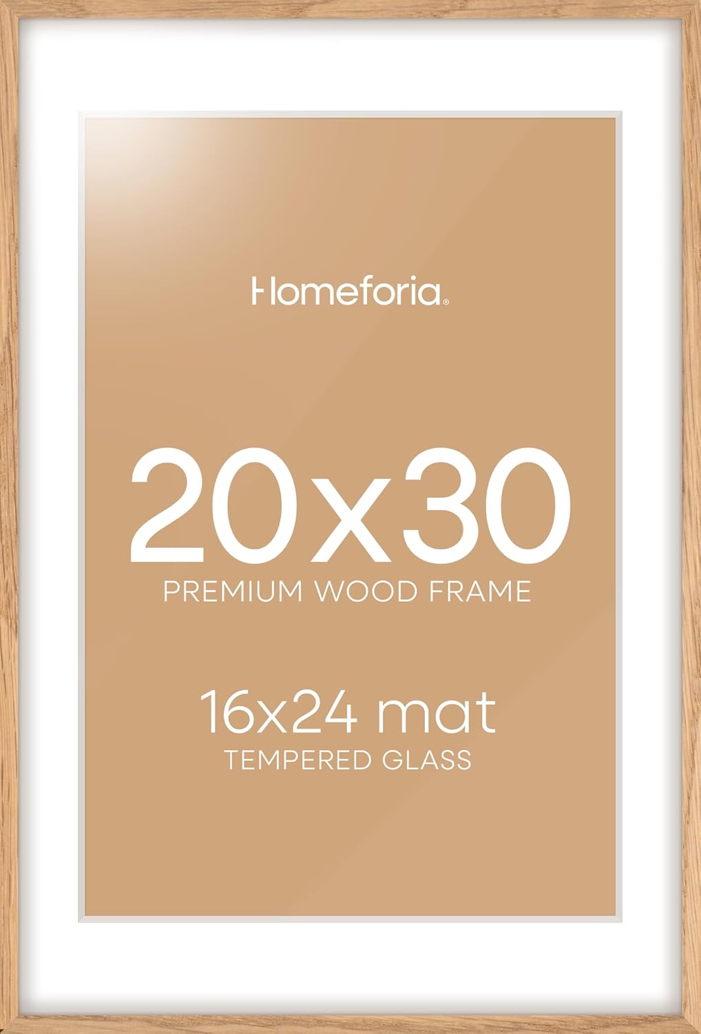 Homeforia 20x30 Picture Frame Wood, High End Natural Oak 20 x 30 Frame with Mat 16 by 24, 20x30