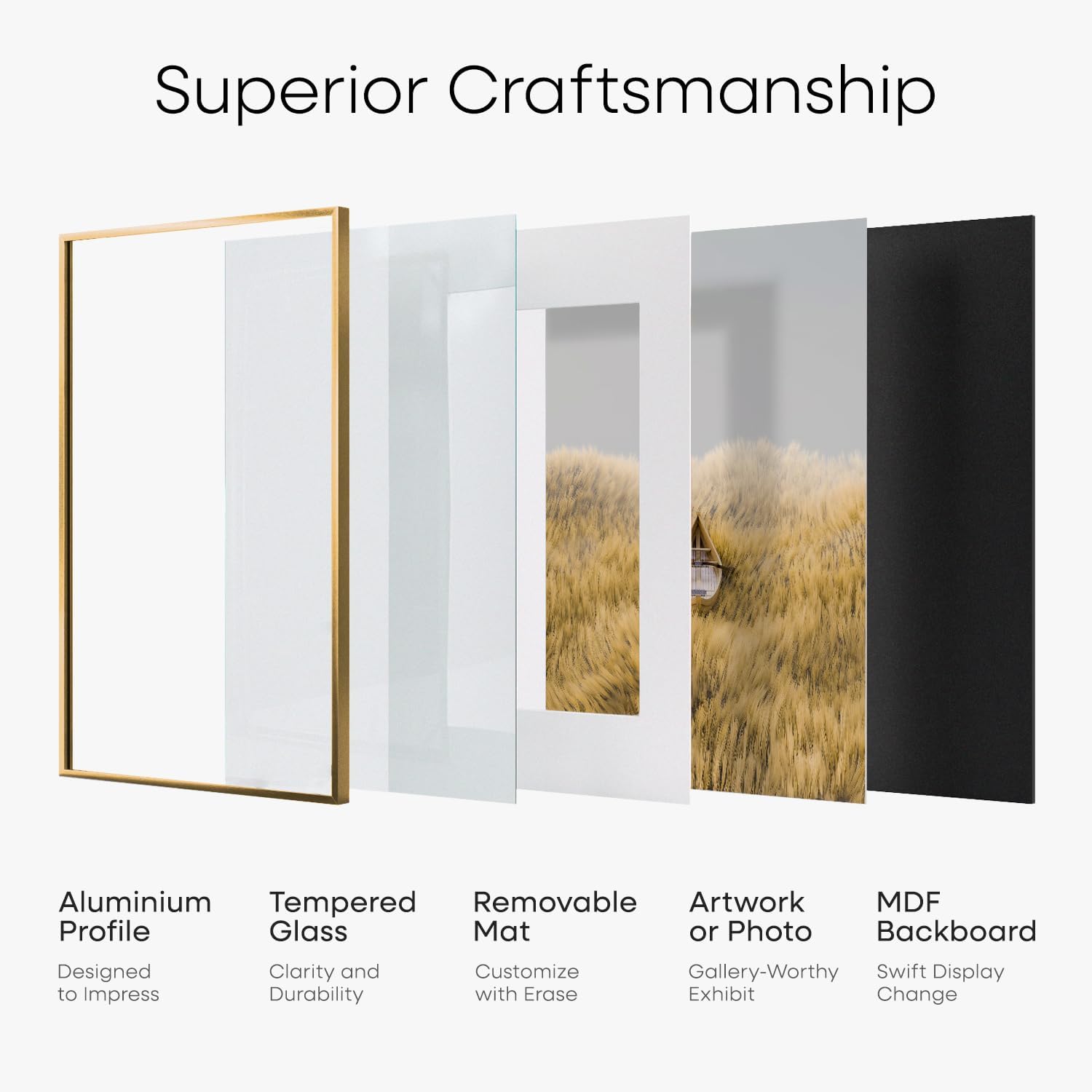 Homeforia 8x12 Picture Frame Bronze, High End Metal 8 x 12 Brass Frames with Mat 6 by 8 for Photo