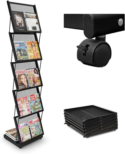 brochure display stand&Foldable Magazine Rack with 5 Pockets for Exhibition and Trade Show