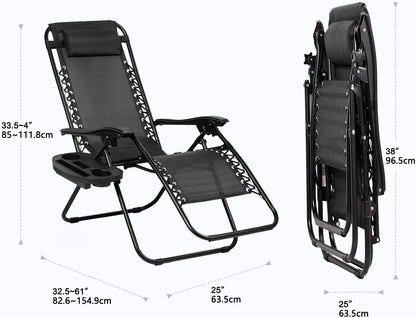 Nazhura Set of 2 Relaxing Recliners Patio Chairs Adjustable Steel Mesh Zero Gravity Lounge Chair