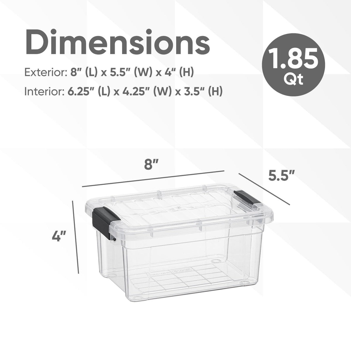 Superio Storage Bins with Lids- 8 Pack, 1.85 Qt Clear Boxes for Organizing, Stackable Plastic