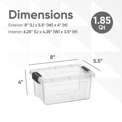 Superio Storage Bins with Lids- 5 Pack, 1.85 Qt Clear Boxes for Organizing, Stackable Plastic