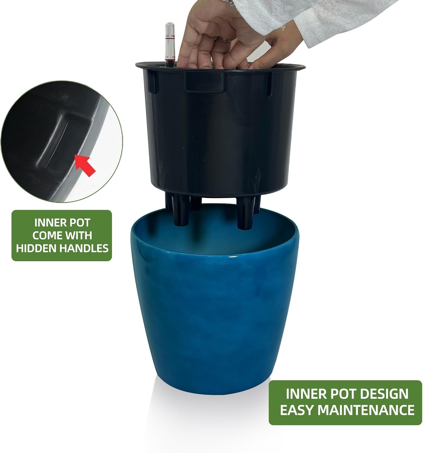 Dexceder 11x10 Inches Self Watering Planter Indoor Outdoor, Inner Pot Design, Thickened Table