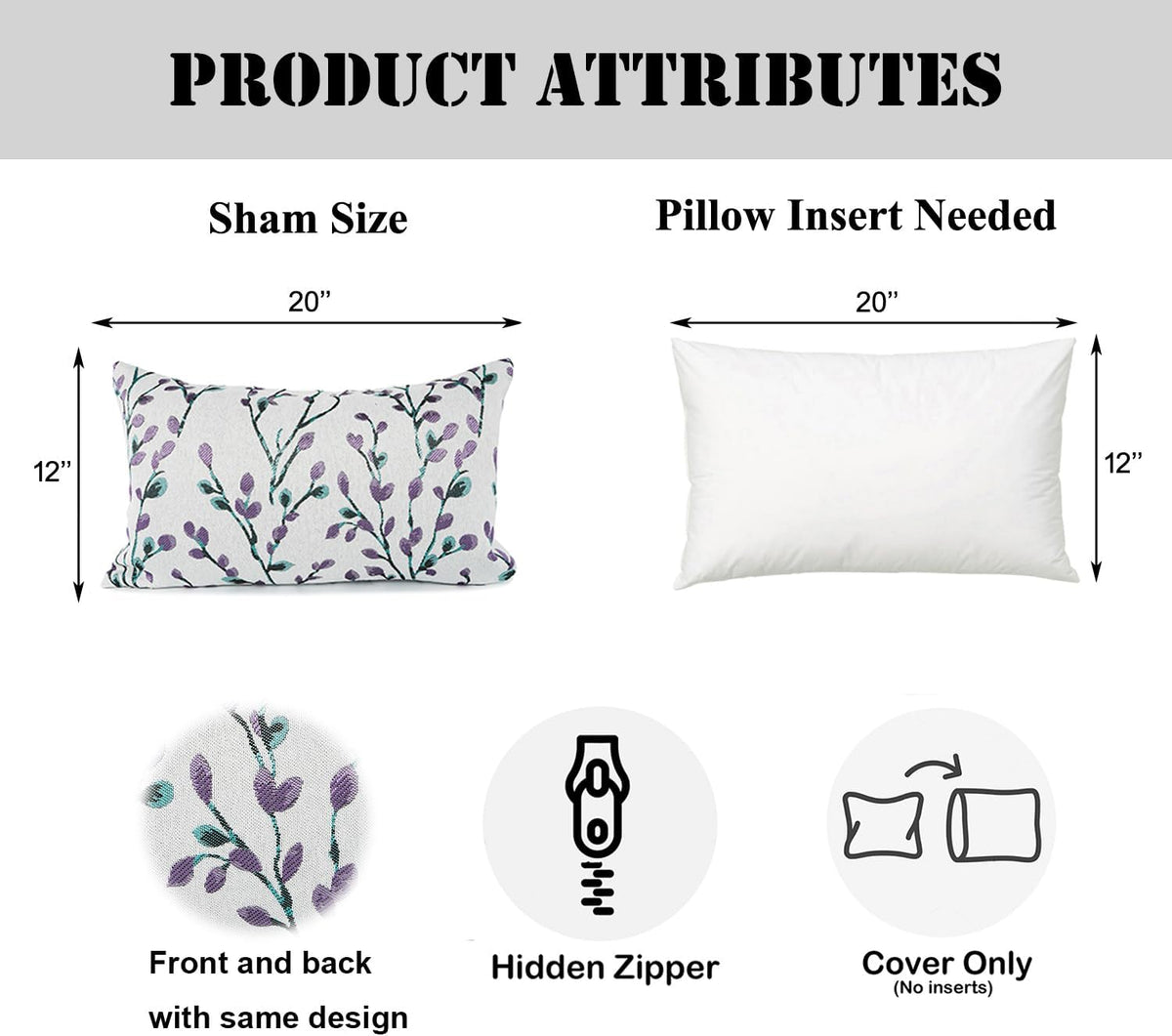 YOUR SMILE Classical Embroidery Jacquard Purple Square Decorative Throw Pillow Case Cushion