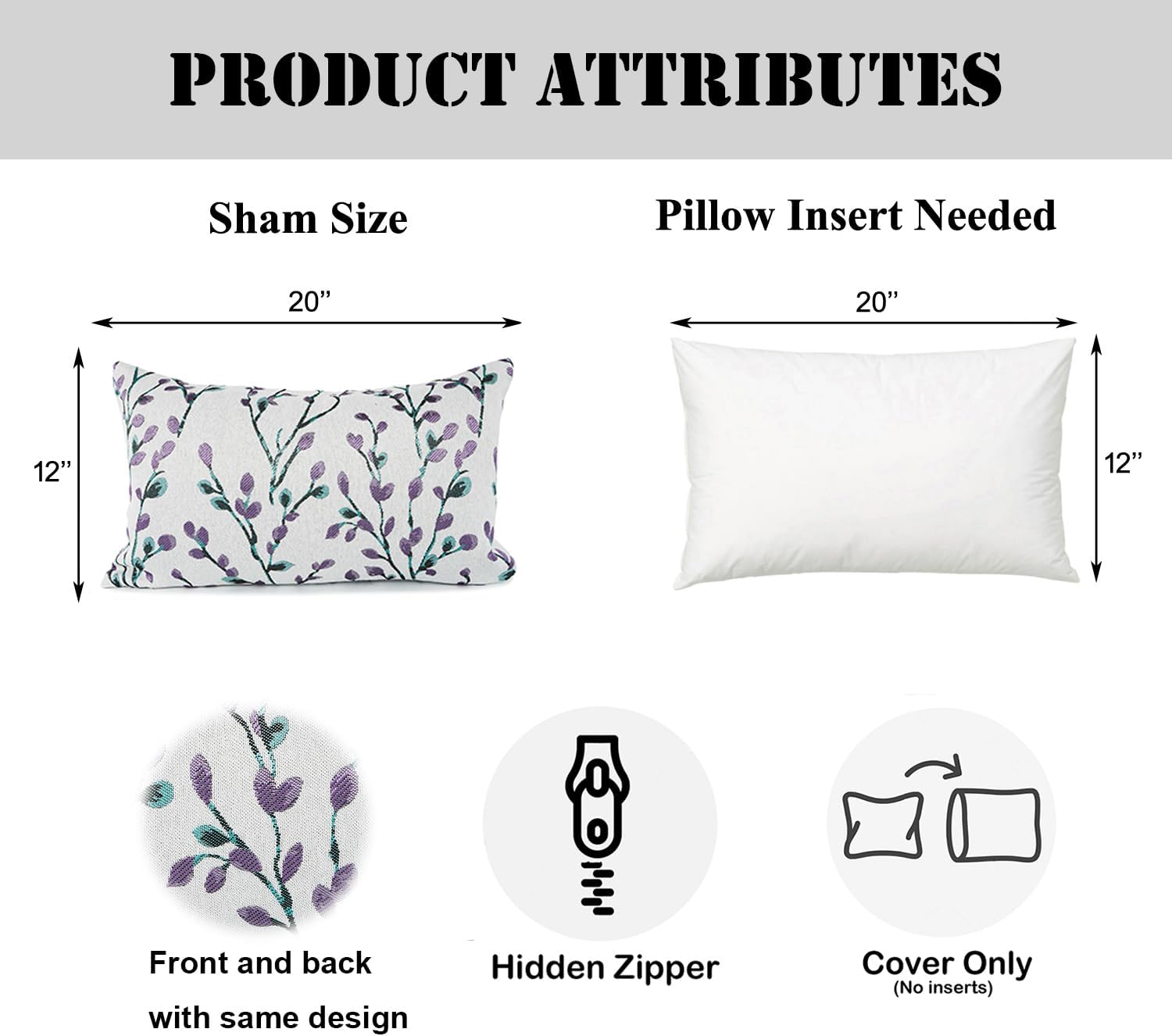 YOUR SMILE Classical Embroidery Jacquard Purple Square Decorative Throw Pillow Case Cushion
