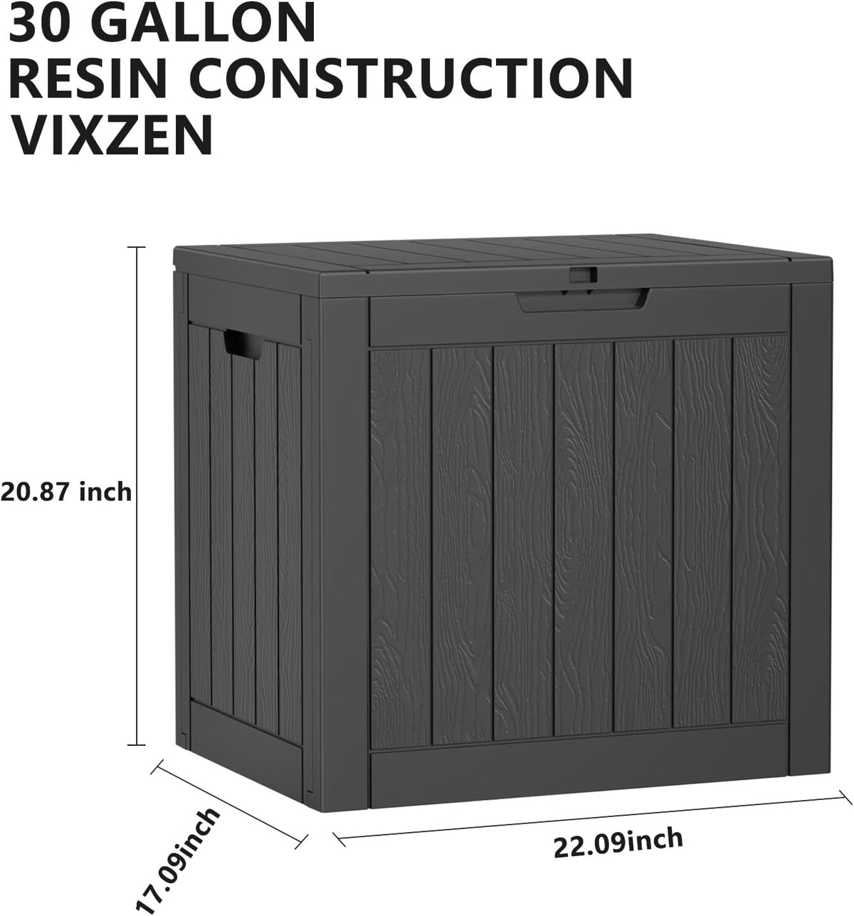 Vixzen 30 Gallon Resin Deck Box, Lockable Outdoor Storage Box for Patio Cushions Storage