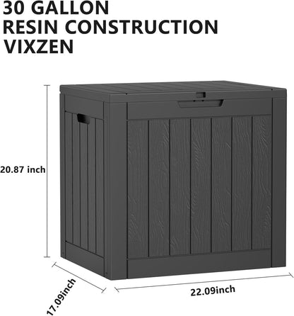 Vixzen 30 Gallon Resin Deck Box, Lockable Outdoor Storage Box for Patio Cushions Storage