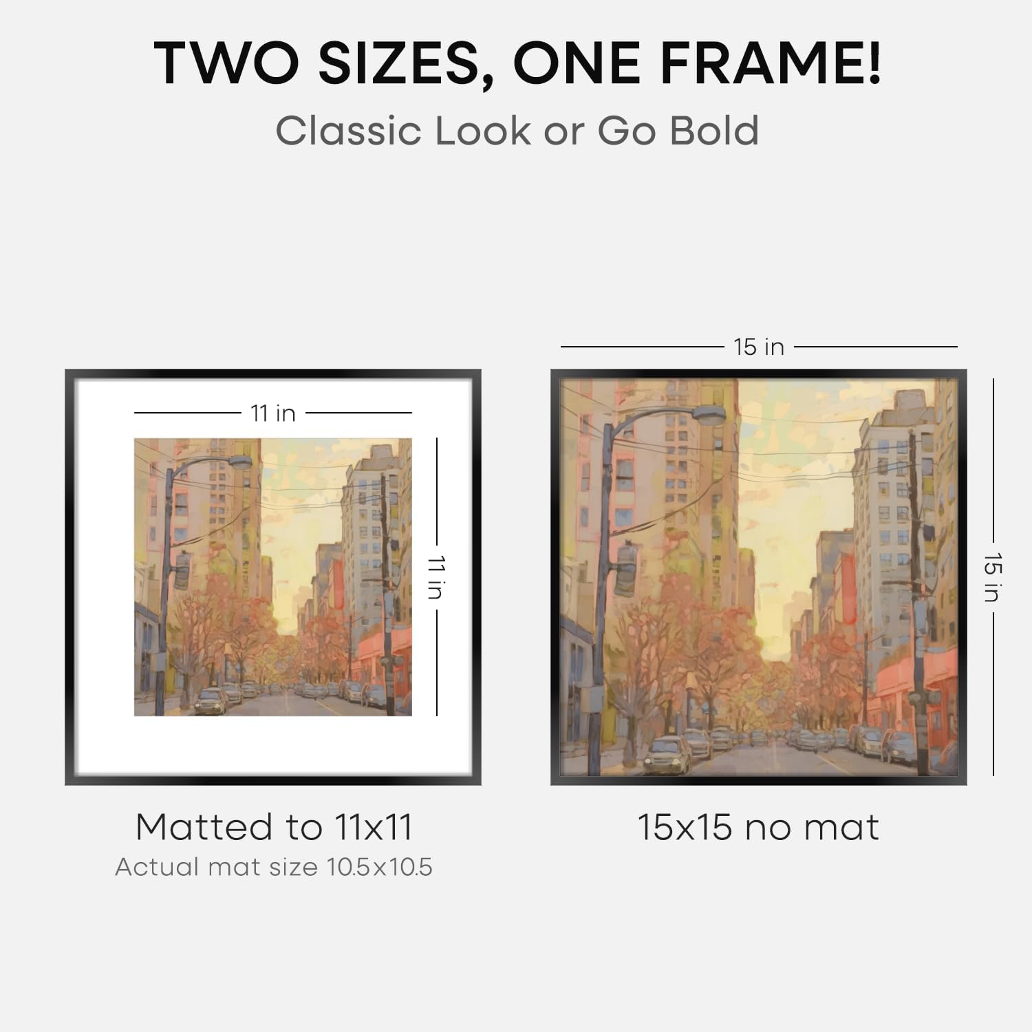 Homeforia 15x15 Picture Frame Black, High End Metal 15 x 15 Square Poster Frames with Mat 11 x 11