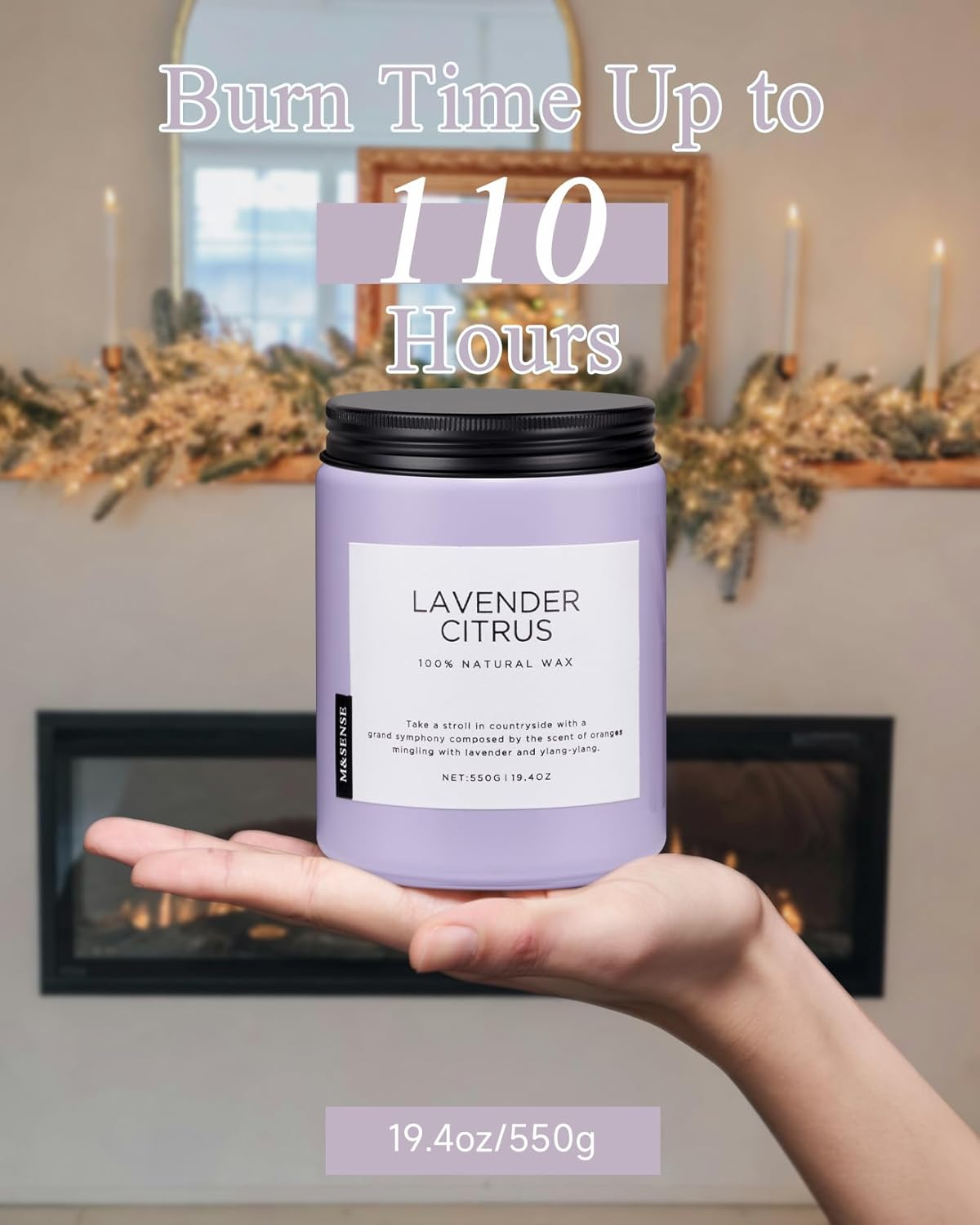 M&SENSE Lavender Citrus Candles, 19.4oz 110H Burn Time Large Natural Soy Candles for Home Scented