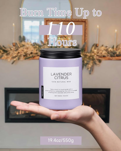 M&SENSE Lavender Citrus Candles, 19.4oz 110H Burn Time Large Natural Soy Candles for Home Scented