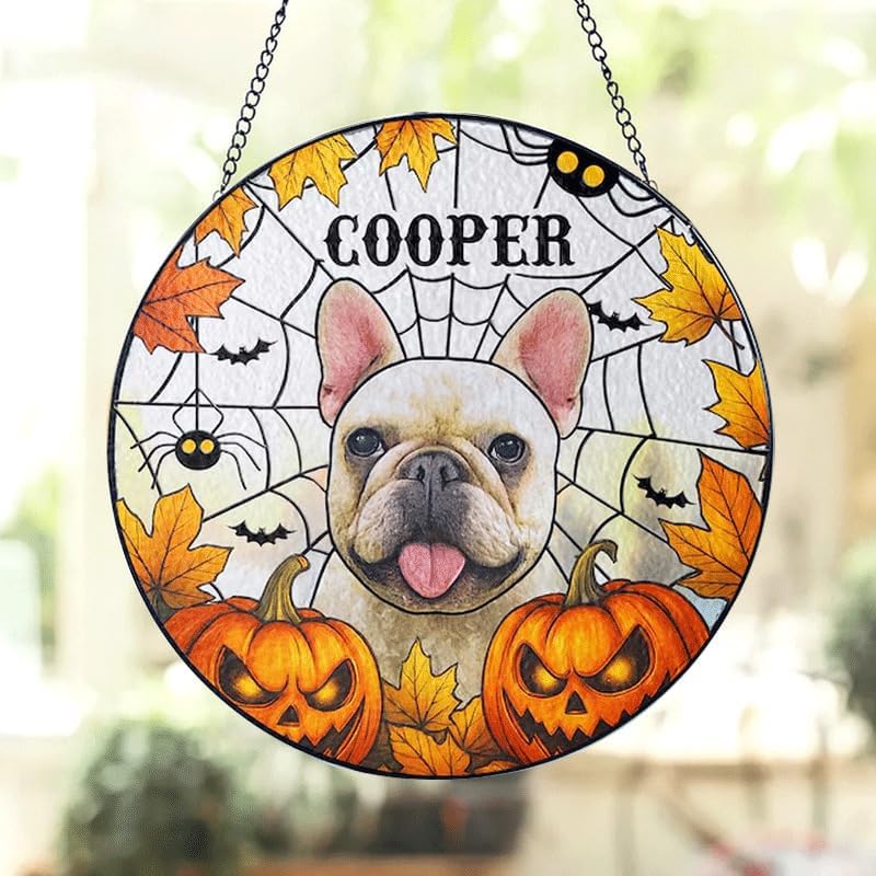 Personalized Halloween Dog Glass Window Hanging Ornament,Custom Pet Photo Ornament, Unique for Dog