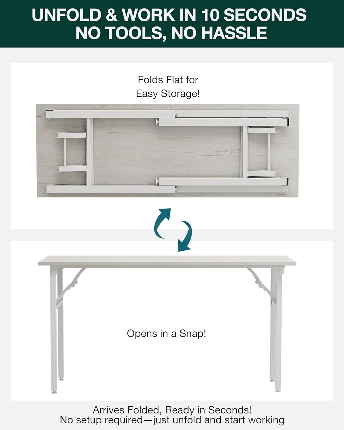 Frylr Small Folding Computer Desk – Portable 55.1 Inch Foldable Laptop Table, Collapsible and