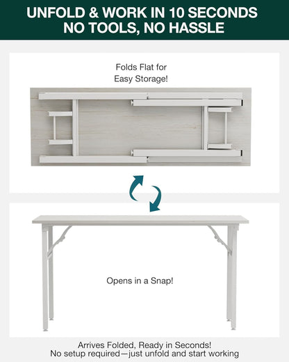 Frylr Small Folding Computer Desk – Portable 55.1 Inch Foldable Laptop Table, Collapsible and