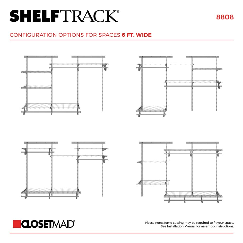 ClosetMaid ShelfTrack Wire Closet Organizer System, Adjustable from 4 to 6 Ft., with Shelves