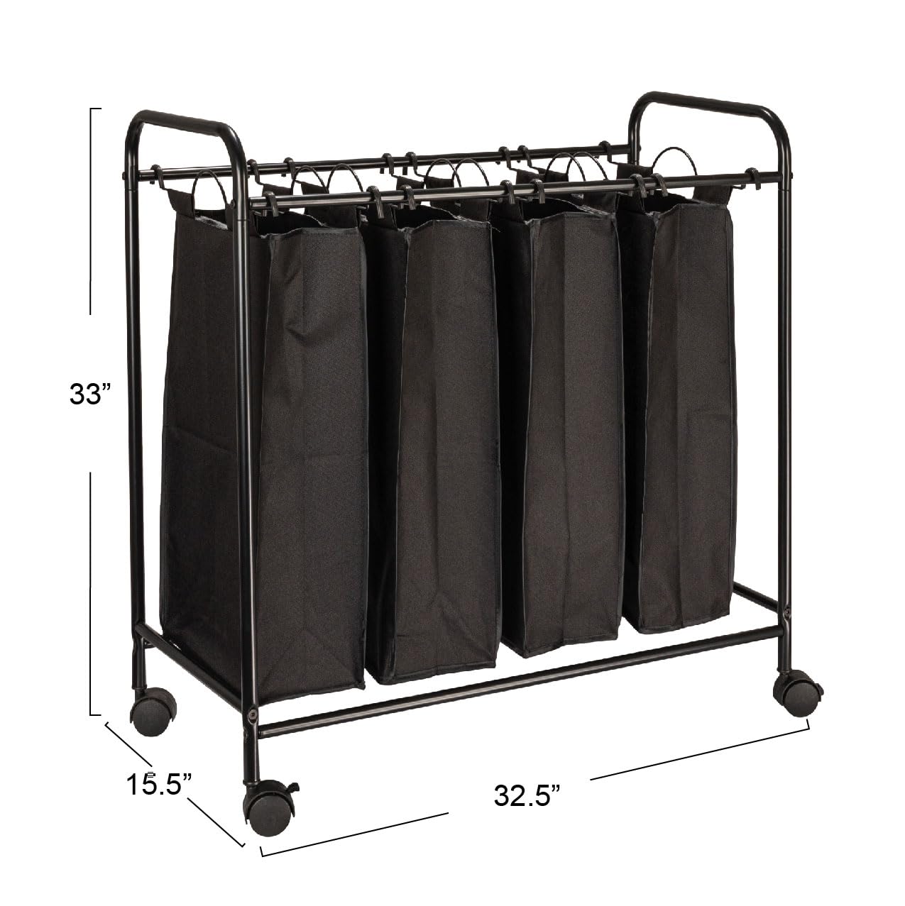 Household Essentials Rolling Laundry Sorter, 4 Bag Laundry Sorter Cart with Washable and Removable