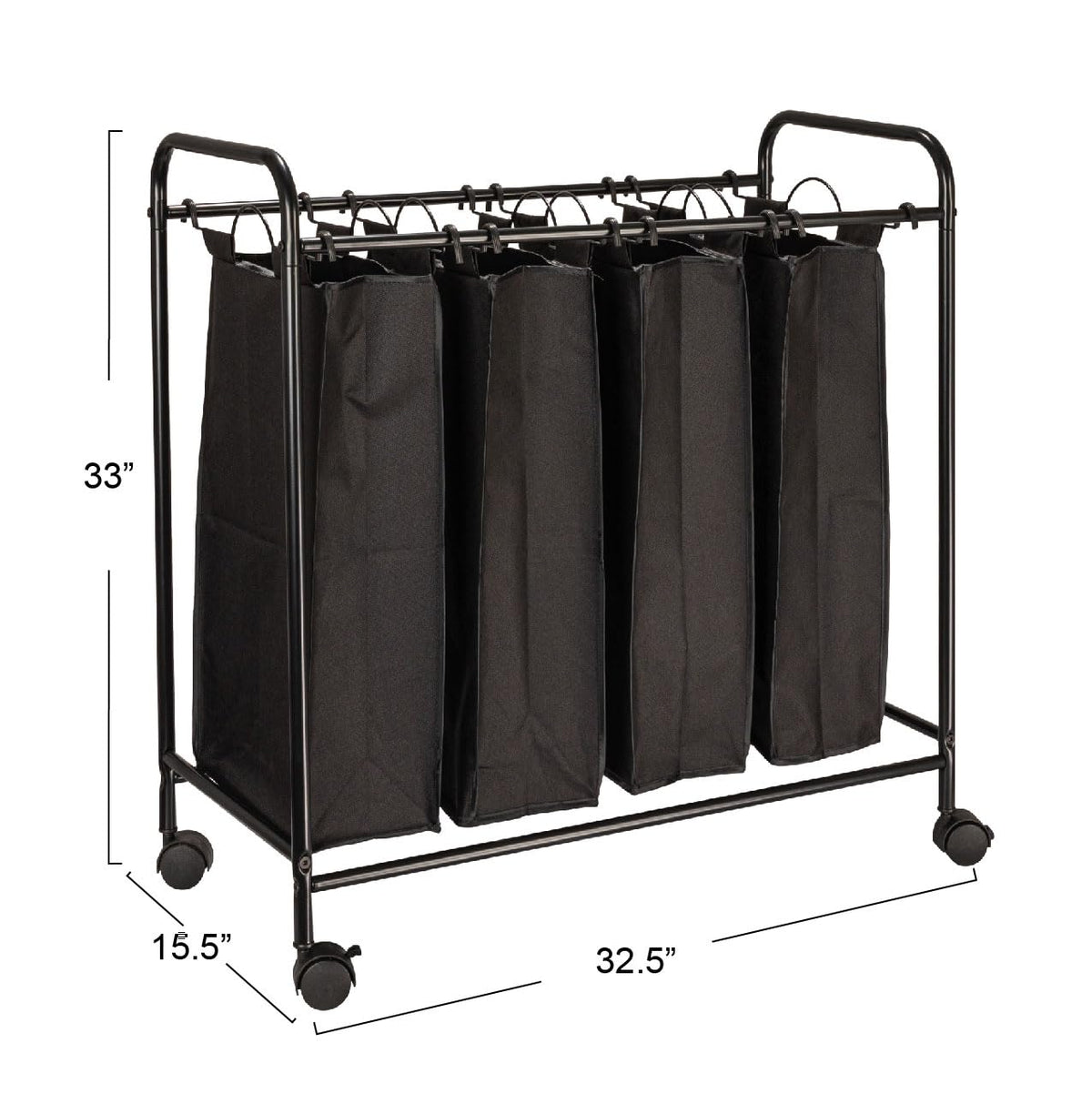 Household Essentials Rolling Laundry Sorter, 4 Bag Laundry Sorter Cart with Washable and Removable