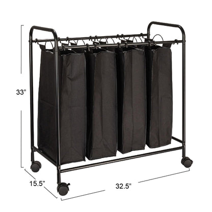Household Essentials Rolling Laundry Sorter, 4 Bag Laundry Sorter Cart with Washable and Removable