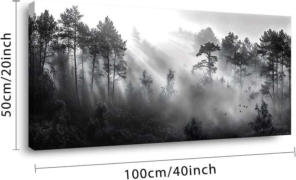 LASMOND Black and White Forest Wall Art for Living Room Modern Canvas Prints Artwork Picture