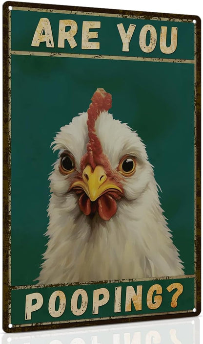 ALKB Chicken Metal Sign for Bathroom Decor - 8x12 Inch Are You Pooping Vintage Chicken Sign Gifts
