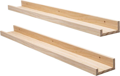 AZSKY 2pc 36in Natural Wood Floating Shelves, Country Rustic Style Wall Shelves for Kids Books