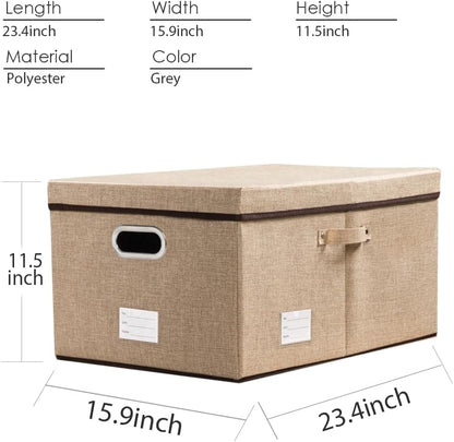 PRANDOM Storage Bins with Lids [3-Pack] Jute Fabric Foldable Storage Boxes Organizer Containers