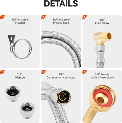 Roastove Universal Dishwasher Installation Kit,6 Ft Stainless Steel Dishwasher Hose,Burst Proof
