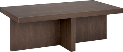 Henn&Hart 44" Rectangular Wood Pedestal Low-Profile Coffee Table for Living Room, Family Room, or