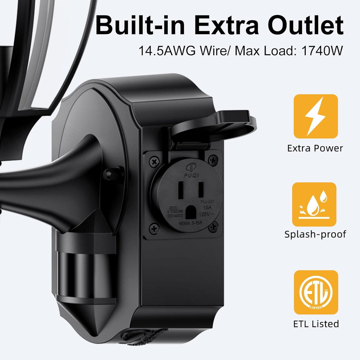 2 Pack Porch Lights Outdoor with Outlet, Motion Sensor Outdoor Wall Lights, Updated Dusk to Dawn