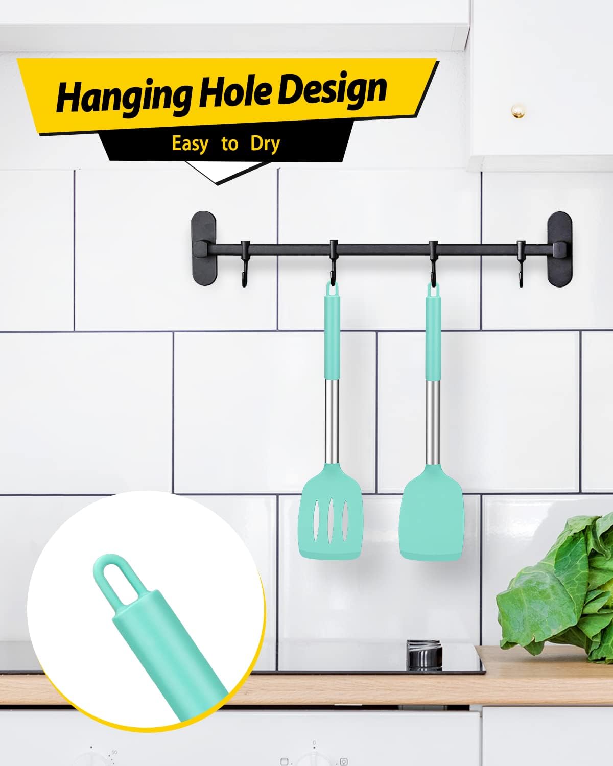 Pack of 2 Silicone Solid Turner, Non Stick Slotted Kitchen Spatulas, High Heat Resistant BPA Free