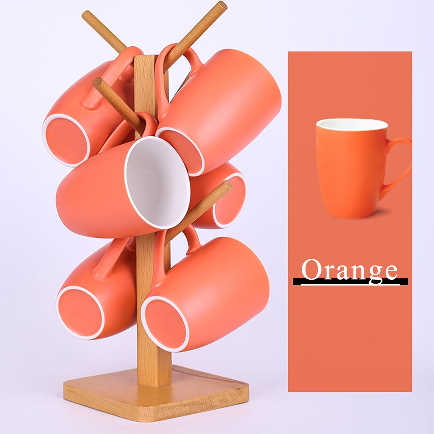 Coffee Mugs Set of 6, 12oz Ceramic Coffee Mugs with Handle, Matte Porcelain Orange Coffee Mug for