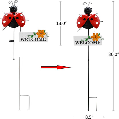 Veclotch 30"" H Metal Ladybug Garden Stake,Rustic Ladybird Decorative Yard Stakes Metal Yard Art