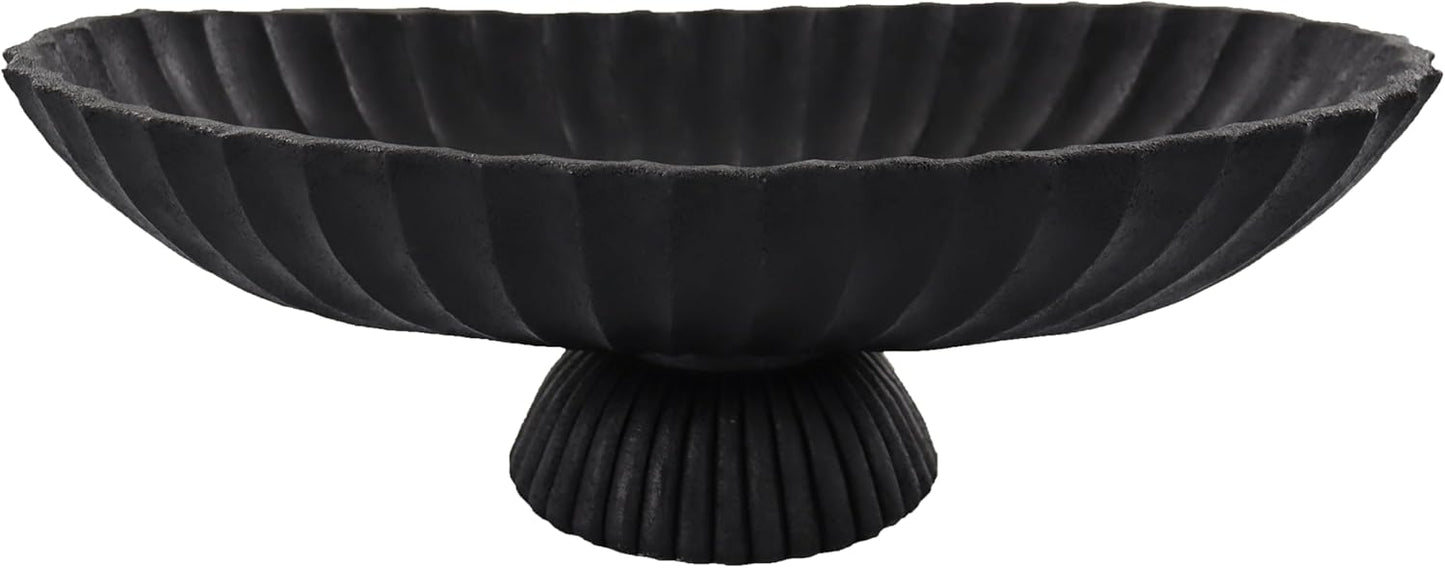 14.5" Large Decorative Long Bowl - Black Fluted Scalloped Decorative Bowls for Home Decor - Ruffle