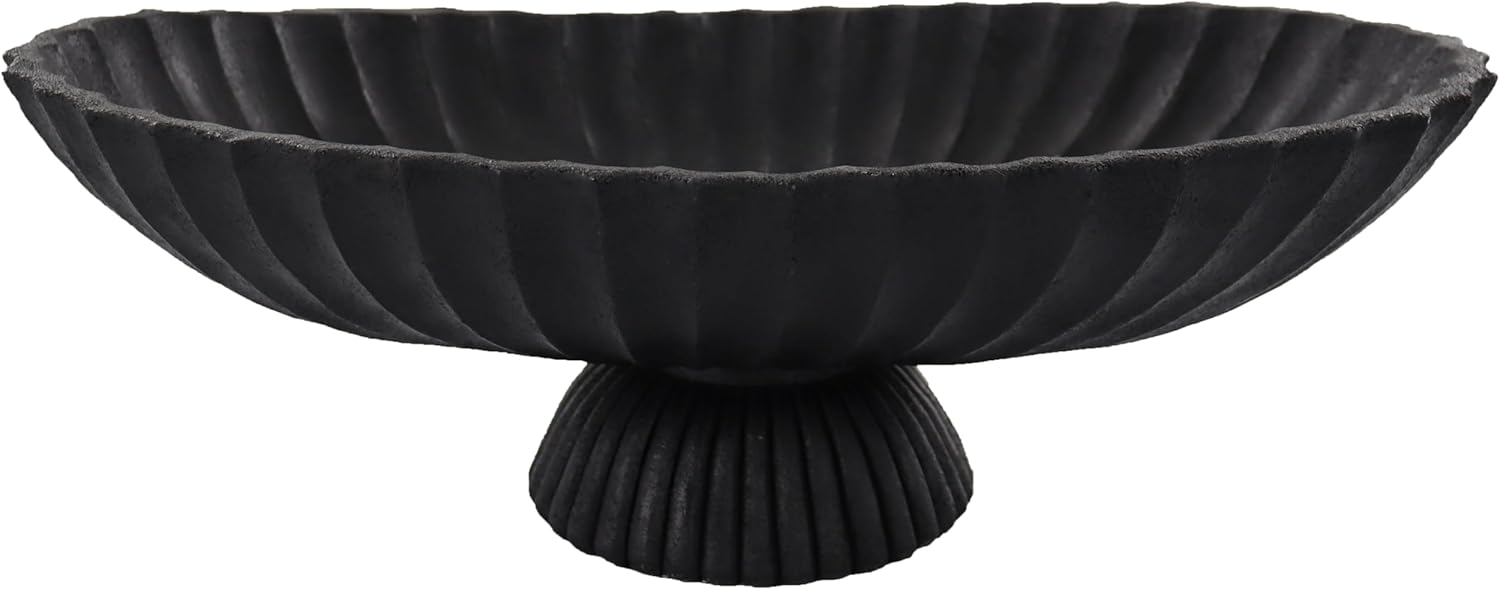14.5" Large Decorative Long Bowl - Black Fluted Scalloped Decorative Bowls for Home Decor - Ruffle