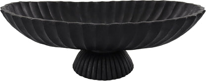 14.5" Large Decorative Long Bowl - Black Fluted Scalloped Decorative Bowls for Home Decor - Ruffle