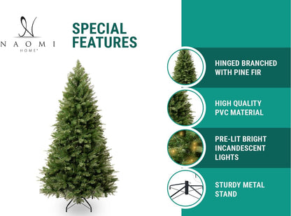 Traditional Artificial Fir Christmas Tree with Lights by Naomi Home Green/6.5 ft/Included