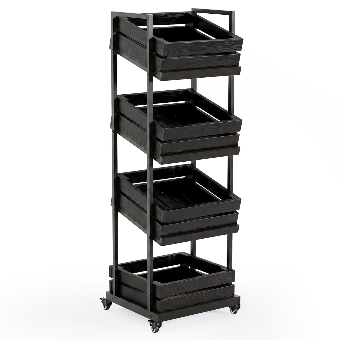LITTLE TREE 4-Tier Basket Stand with Locked Wheels, Mobile Fruit and Vegetable Storage, Floor Stand