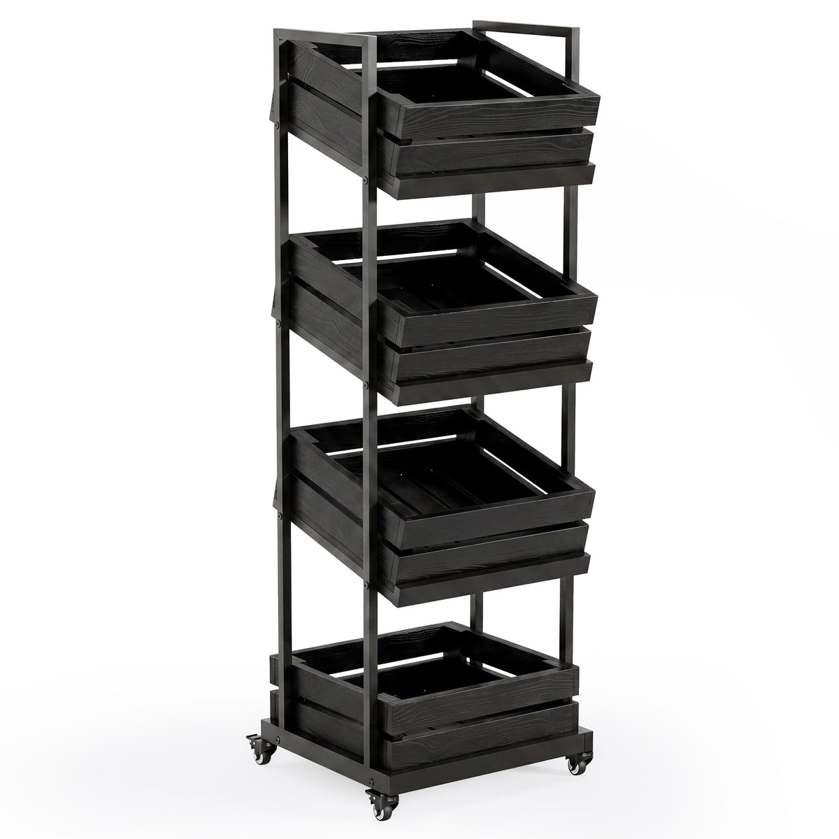 LITTLE TREE 4-Tier Basket Stand with Locked Wheels, Mobile Fruit and Vegetable Storage, Floor Stand
