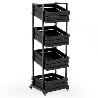 LITTLE TREE 4-Tier Basket Stand with Locked Wheels, Mobile Fruit and Vegetable Storage, Floor Stand