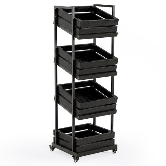 LITTLE TREE 4-Tier Basket Stand with Locked Wheels, Mobile Fruit and Vegetable Storage, Floor Stand