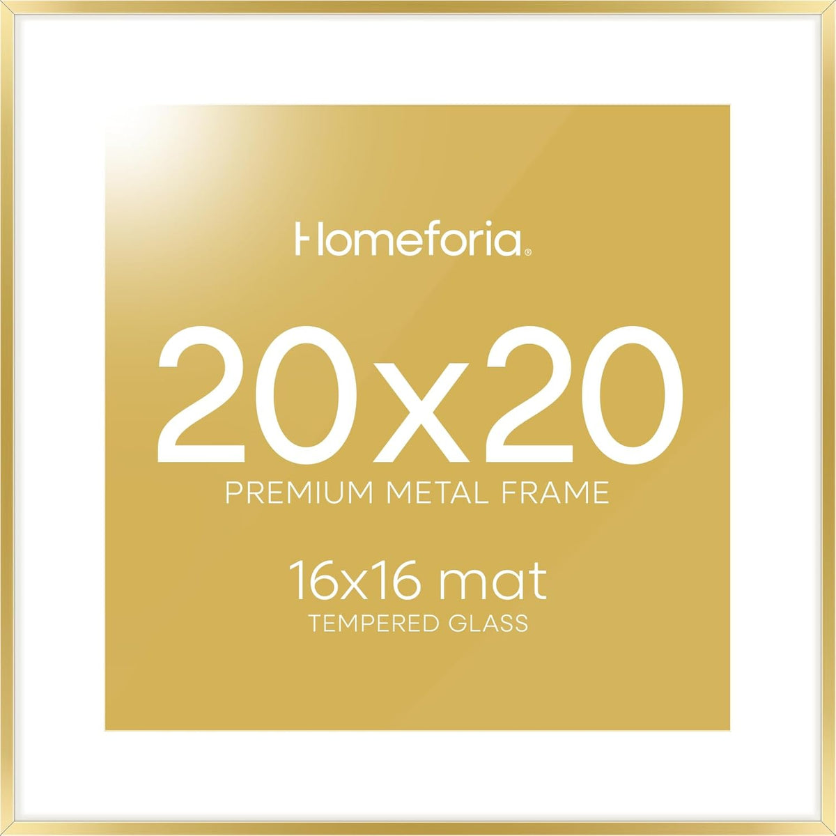Homeforia 20x20 Picture Frame Gold, High End Metal 20 x 20 Square Poster Frame with Mat 16 x 16