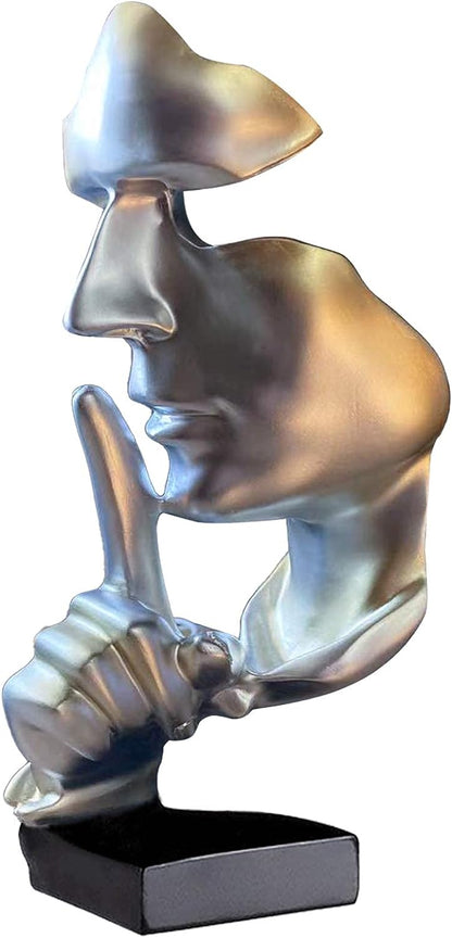 aboxoo Abstract Statues Silence is Gold Decorative Objects,Modern and Simple Resin Figurine,Desk