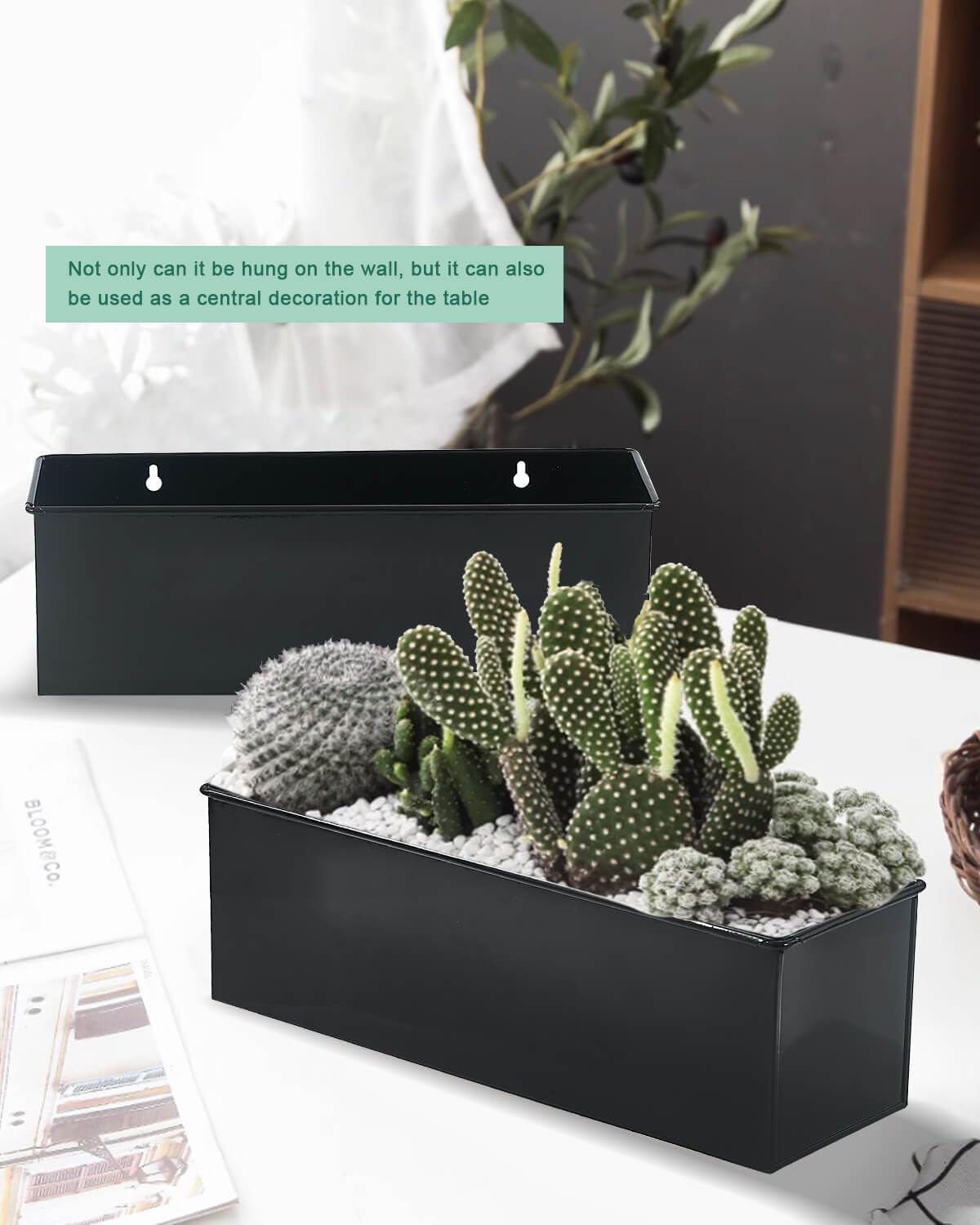 vensovo Metal Wall Hanging Planter Boxes – 12" Rectangle Flower Pots, 3 Pack with Drainage, Durable