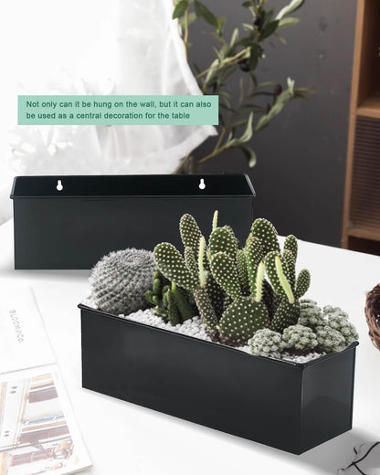 vensovo Metal Wall Hanging Planter Boxes – 12" Rectangle Flower Pots, 3 Pack with Drainage, Durable