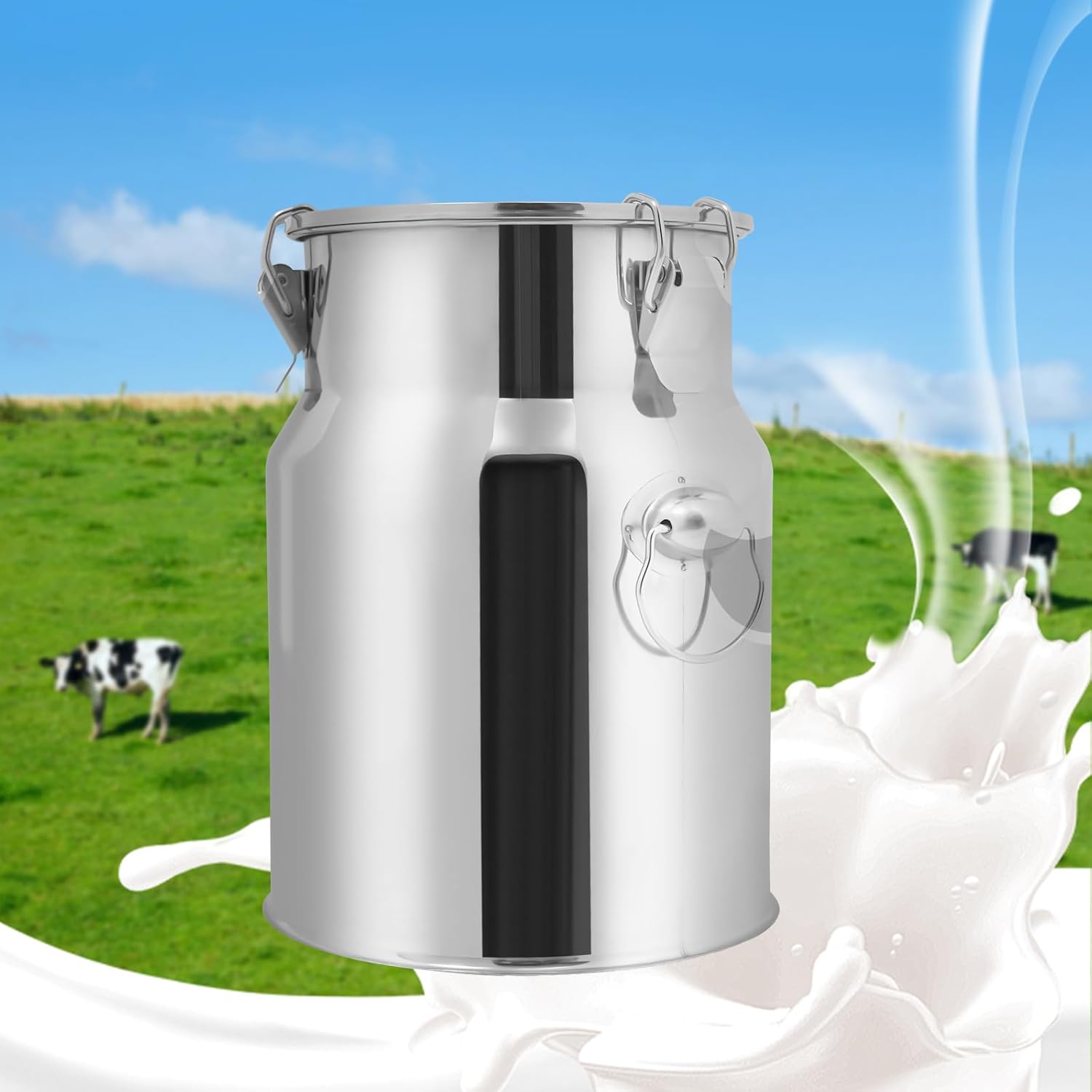 Stainless Steel Milk Can, 201 Stainless Steel Pail 1Gal Milk Can with Sealed Lid, 5L Hanging Lid
