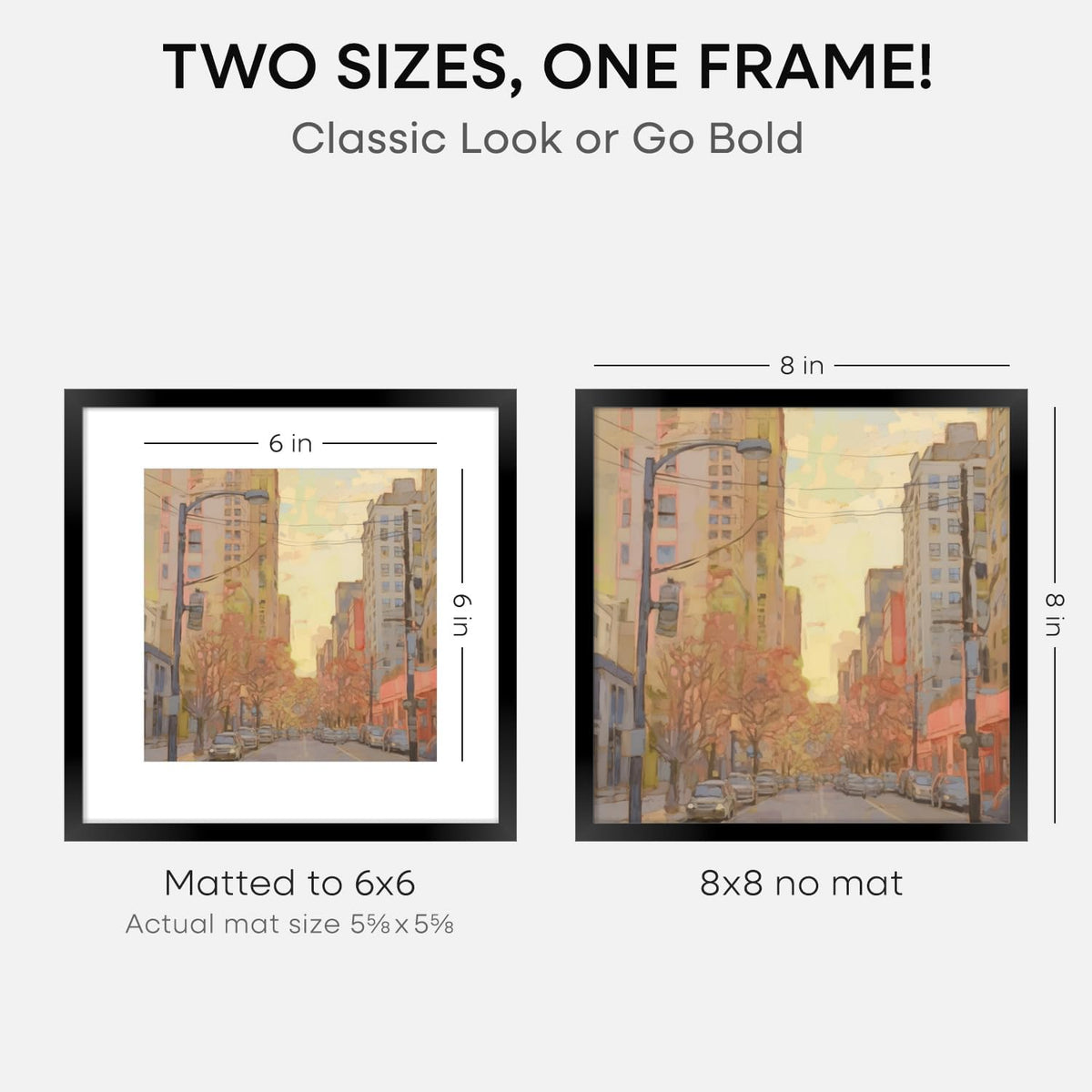 Homeforia 8x8 Black Picture Frame, High End Metal 8 x 8 Square Photo Frames with Mat 6 by 6, 8x8